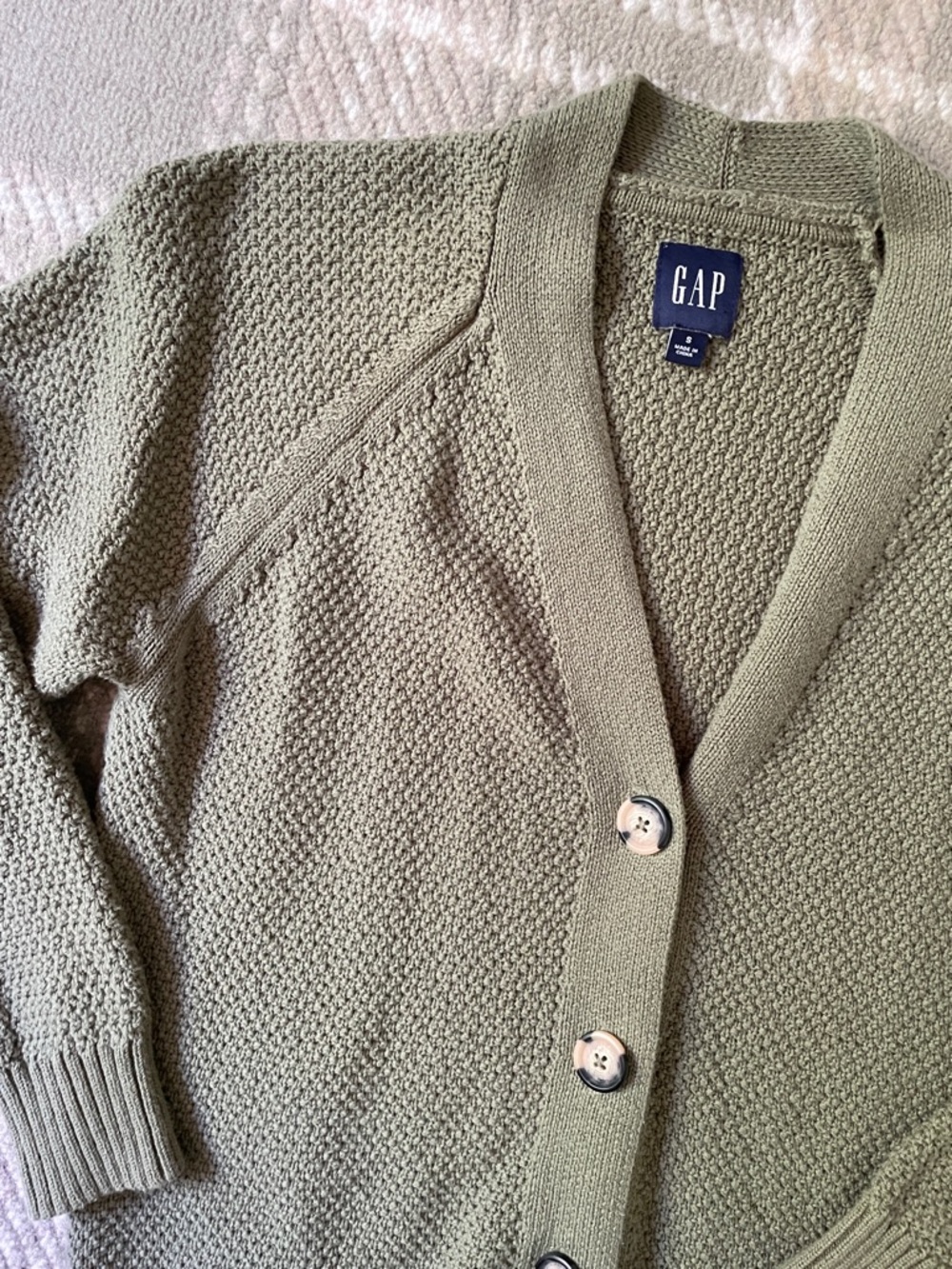 GAP 100% cotton knit cardigan olive green S - Picture 2 of 4